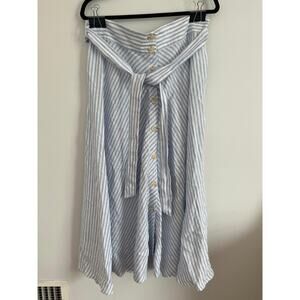 Saks Fifth Avenue Striped Midi Skirt Women L Blue White Linen Button Front‎